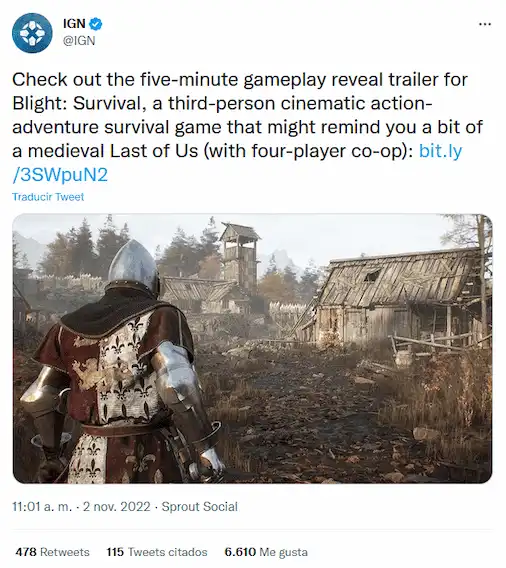 Twitter de IGN al momento de lanzar Blight: Survival
